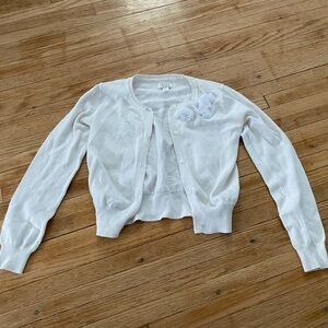 1989 Place Girl White Long Sleeve Button Cardigan Flower Detail